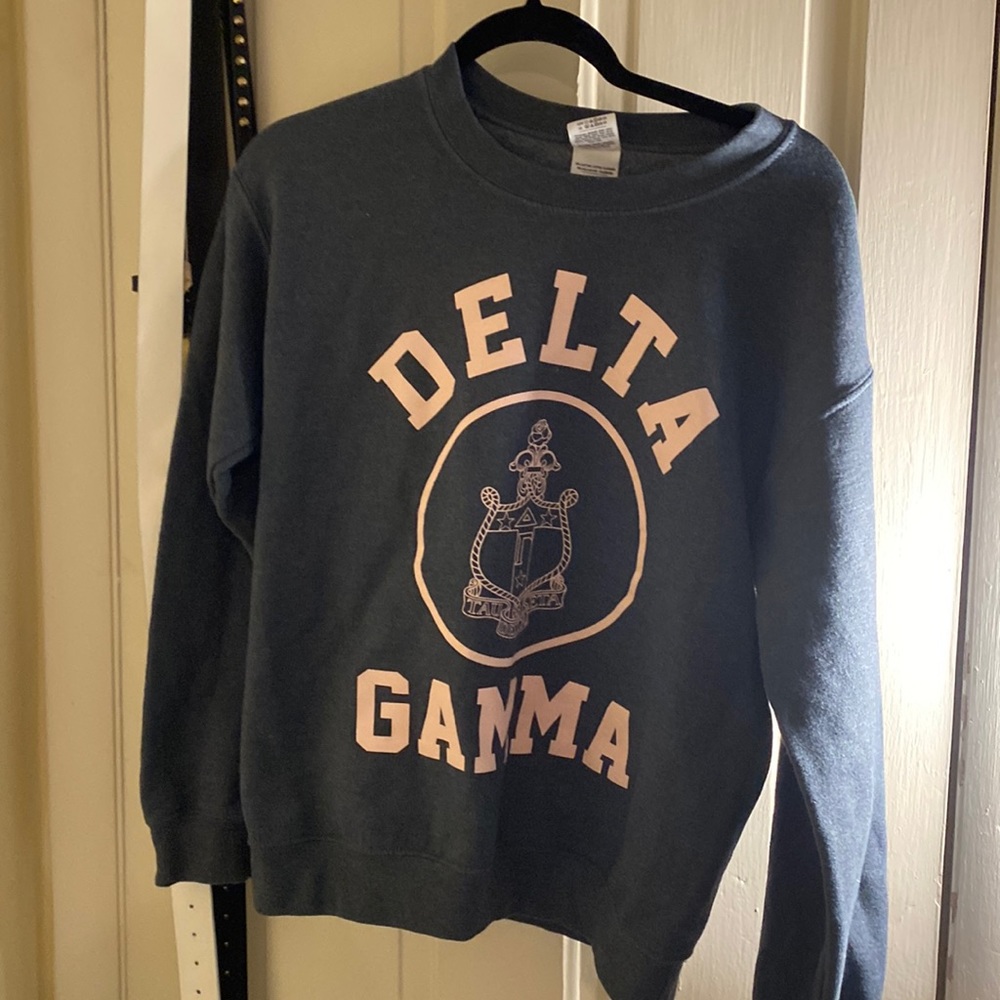 DELTA GAMMA Creat Gray and Pink Crewneck Sweatshirt